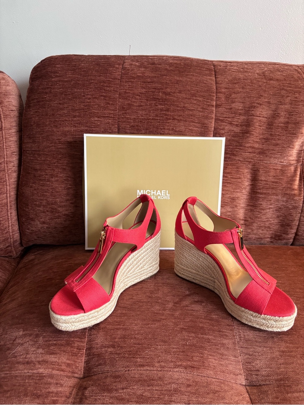Michael Kors Red Espadrille Wedge Sandals with Front Zip- NEVER WORN